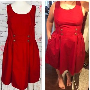 Eshakti sleeveless red cotton fit and flare dress